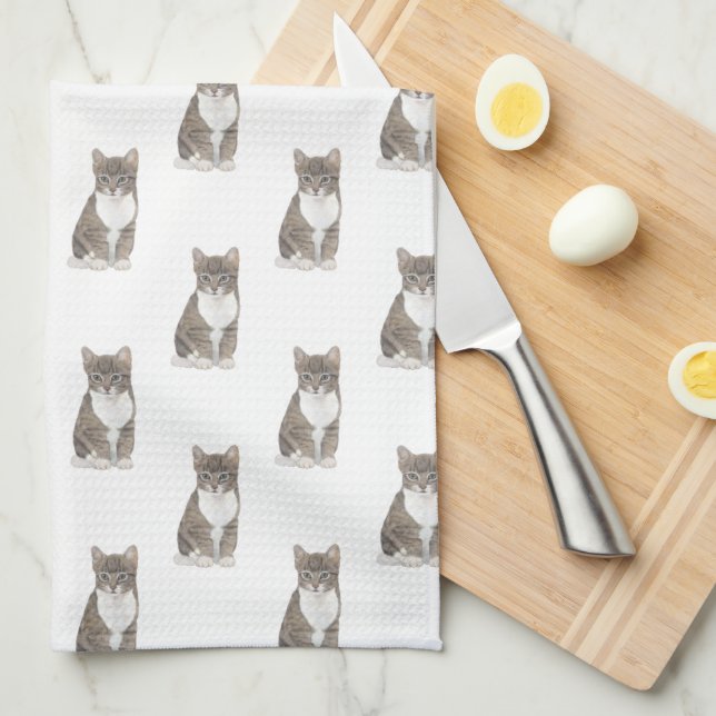 Paño De Cocina Gato tabby (gris) (Doblado Cuarto)