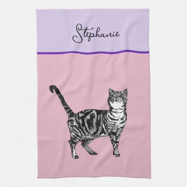 Paño De Cocina Gato Tabby Pastel Gatos Mujeres Lavandera Rosa Lig (Vertical)