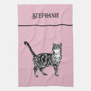 Paño De Cocina Gato Tabby Pastel Gatos Mujeres Nombra Rosa Ligera