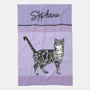 Paño De Cocina Gato Tabby Pastel Gatos Mujeres Pastel Púrpura