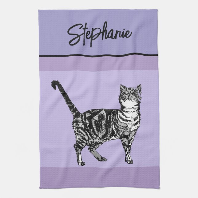 Paño De Cocina Gato Tabby Pastel Gatos Mujeres Pastel Púrpura (Vertical)