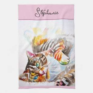 Paño De Cocina Gato Tabby Pastel Gatos Mujeres Rosas Mascotas ros