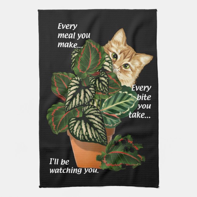 Paño De Cocina Gato, te veré cantar parodias de plantas artesanal (Vertical)