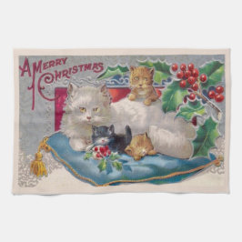 Paño De Cocina Gato vintage de Navidad con gatitos Feliz Navidad