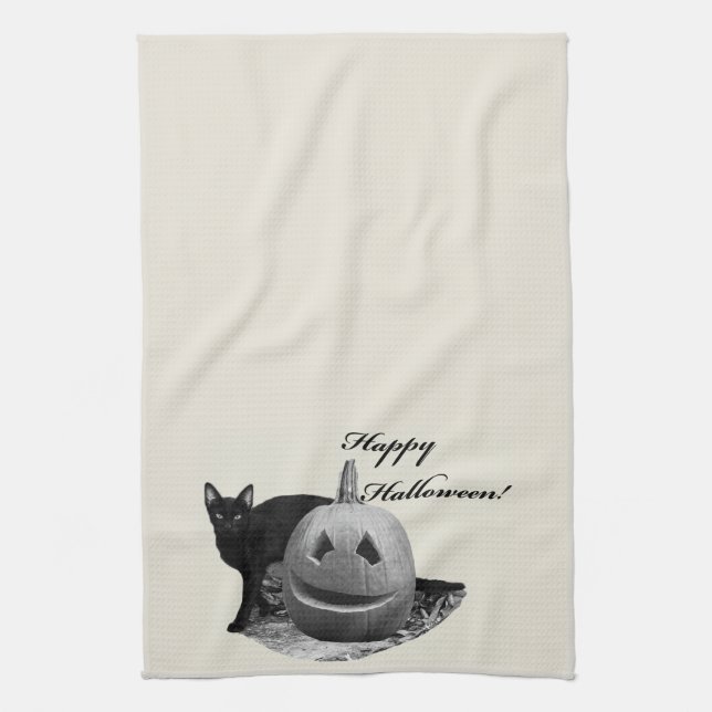 Paño De Cocina Gato y calabaza Feliz Halloween (Vertical)