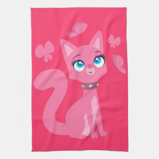 Paño De Cocina Gato y mariposas Personalizado rosado