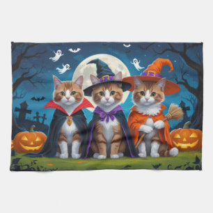 Paño De Cocina Gatos abisinios Calabaza Halloween Divertido