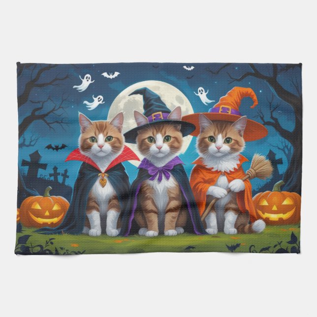 Paño De Cocina Gatos abisinos Calabaza Halloween Gracioso (Horizontal)