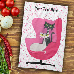 Paño De Cocina Gatos Atómicos Bonitos en Silla Rosa de Estilo de