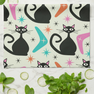 Paño De Cocina Gatos atómicos negros de mediados de siglo con bum
