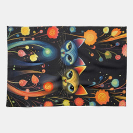 Paño De Cocina Gatos azules y rojos