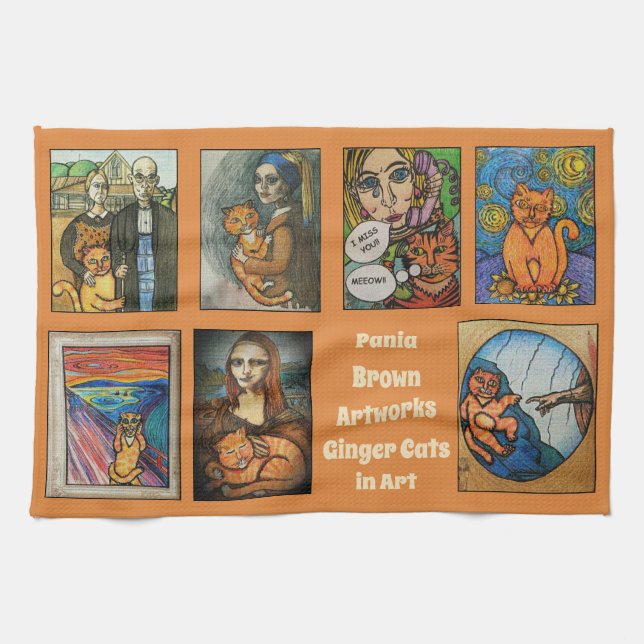 Paño De Cocina Gatos de jengibre en arte (Horizontal)