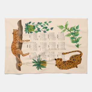 Paño De Cocina Gatos de la jungla; calendario de leopardos y mace