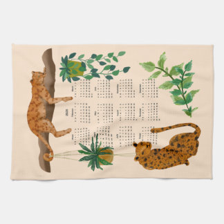 Paño De Cocina Gatos de la jungla; calendario de leopardos y mace