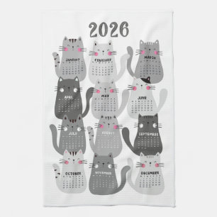 Paño De Cocina Gatos grises del calendario 2026