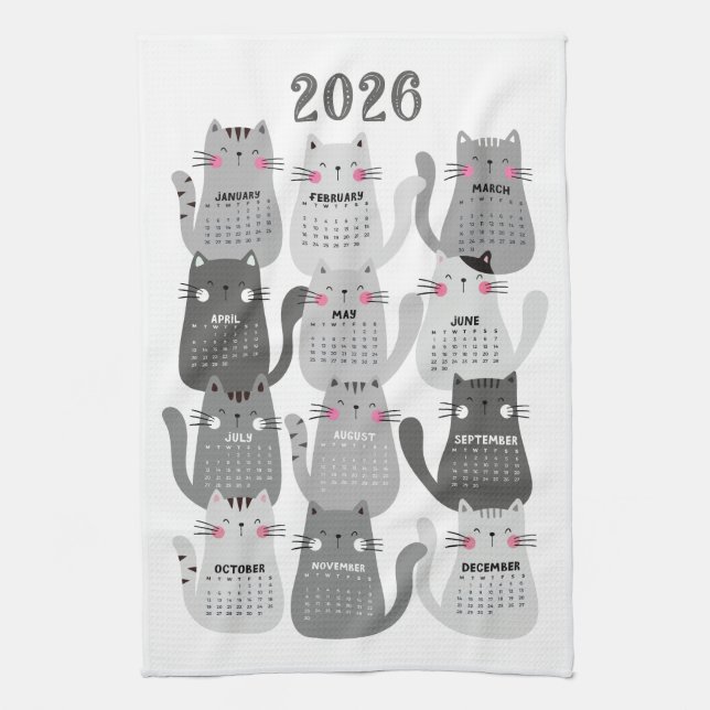 Paño De Cocina Gatos grises del calendario 2026 (Vertical)