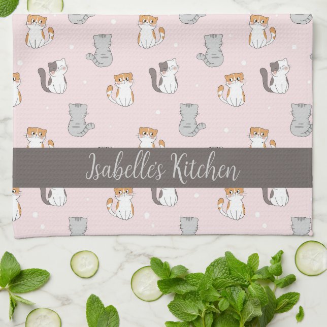 Paño De Cocina Gatos kawaii personalizados (Doblado)