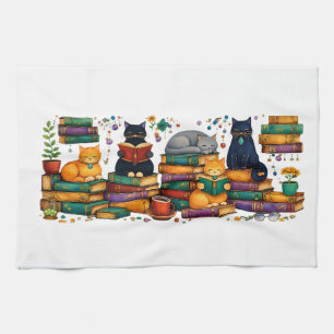 Paño De Cocina Gatos leyendo libros Escena de biblioteca acogedor