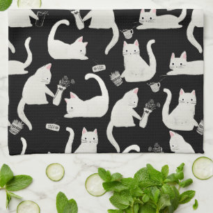 Paño De Cocina Gatos malos tocando cosas, gatos blancos sobre neg