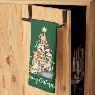 Paño De Cocina Gatos Navideños Meowy Catmas Lindos Árbol de Navid