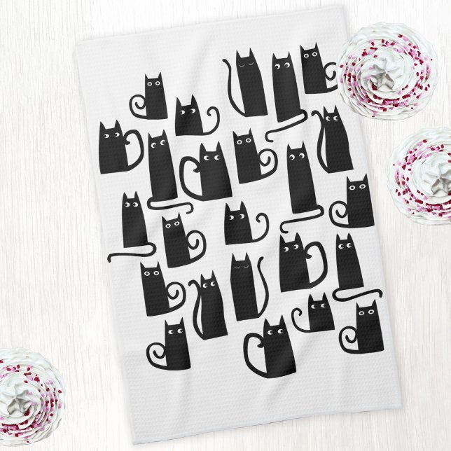 Paño De Cocina Gatos negros divertidos (Fun black cats kitchen tea towel)