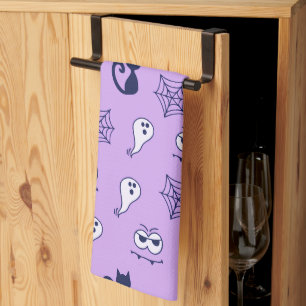 Paño De Cocina Gatos Negros Telarañas y Fantasmas Purpura Hallowe