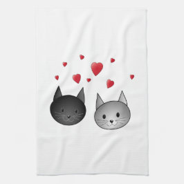 Paño De Cocina Gatos negros y grises lindos, con los corazones