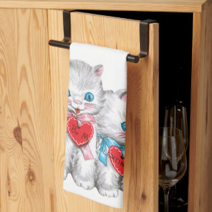 Paño De Cocina Gatos retro del día de San Valentín, gatitos vinta