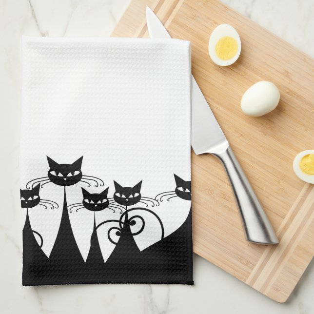 Paño De Cocina Gatos Retro Mod (Doblado Cuarto)