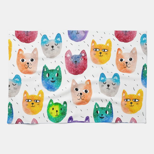Paño De Cocina Gatos y amigos de la acuarela (Horizontal)