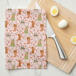 Paño De Cocina Gatos y perros cortos Navidades luces rosadas