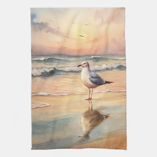 Paño De Cocina Gaviota en una playa (Vertical)