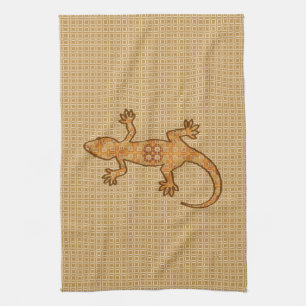 Paño De Cocina Gecko de batik tribal - óxido, ámbar y bronceado