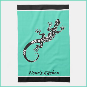Paño De Cocina Gecko verde y negro del Mar del Suroeste
