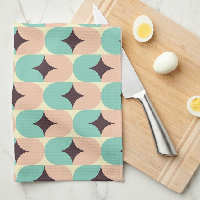 Paño De Cocina Geometric pattern of teal, beige, and black shapes (Doblado Cuarto)