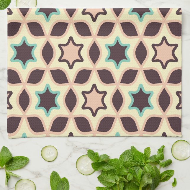 Paño De Cocina  Geometric pattern with star shapes in brown and t (Doblado)