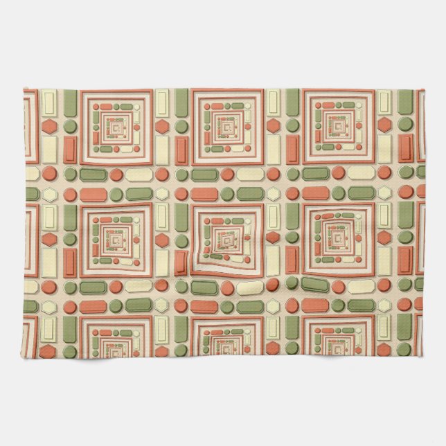 Paño De Cocina Geometric relief pattern in red and green (Horizontal)