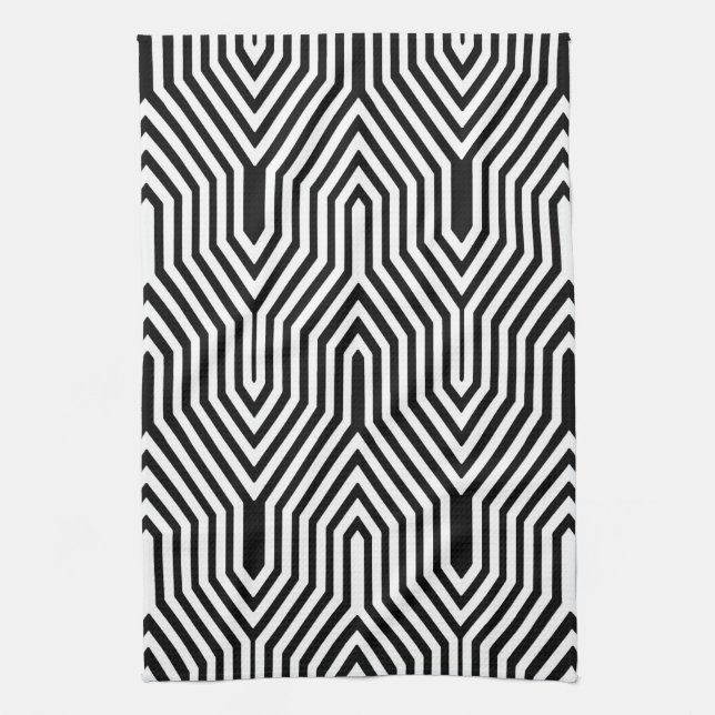 Paño De Cocina Geométrica Art Deco - blanco y negro (Vertical)