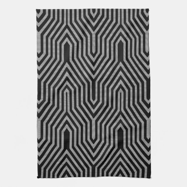 Paño De Cocina Geométrica Art Deco - blanco y negro (Vertical)