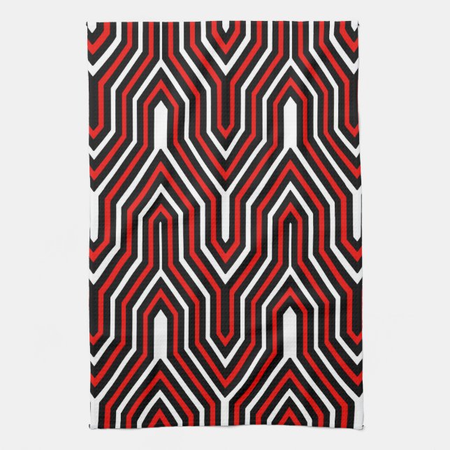 Paño De Cocina Geométrica Art Deco - rojo, negro y blanco (Vertical)