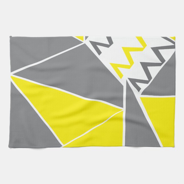 Paño De Cocina Geométrica de la banda de chequeo de chevron gris  (Horizontal)