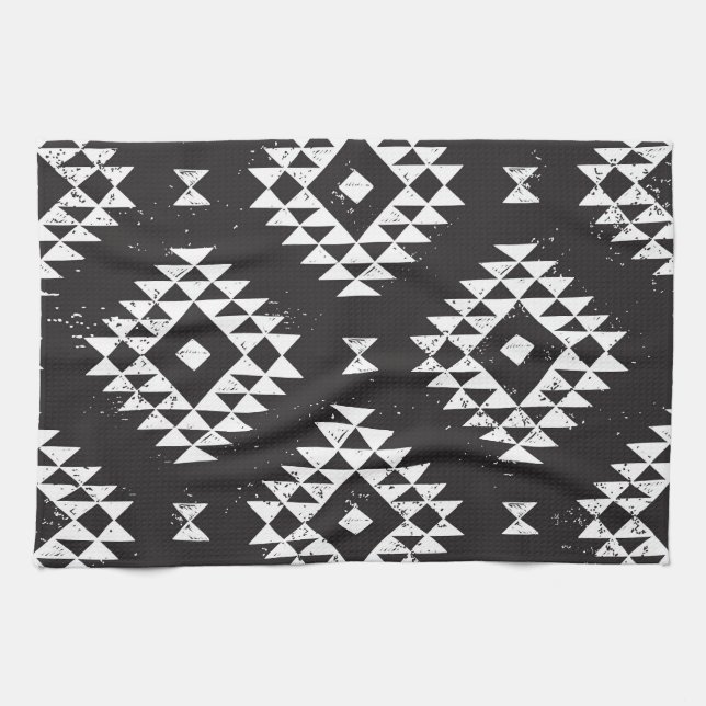 Paño De Cocina Geométrica Navajo: Tribal Blanco Negro. (Horizontal)