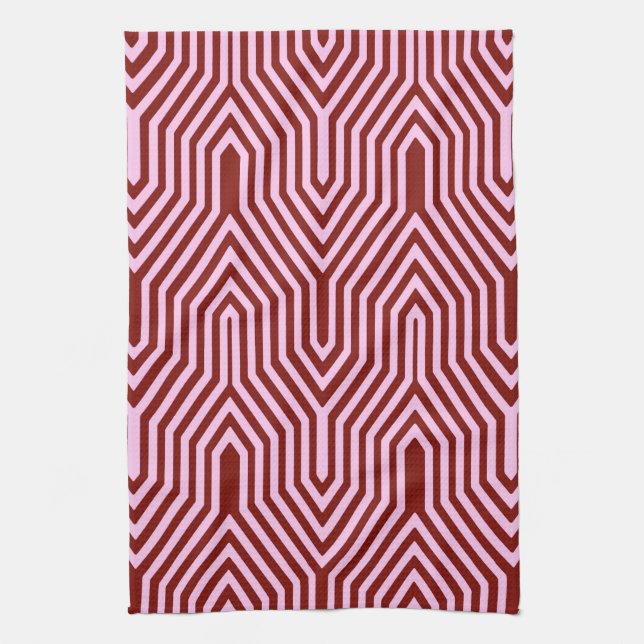Paño De Cocina Geométrico Art Deco - burdeos y rosa (Vertical)