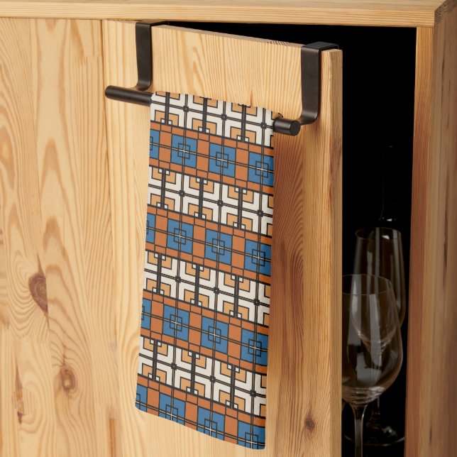 Paño De Cocina Geométrico audaz azul y terracota (Pliegue de tercios)