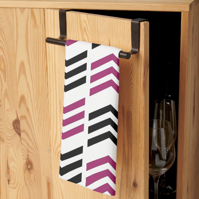 Paño De Cocina Geométrico de chevron negro púrpura (Pliegue de tercios)