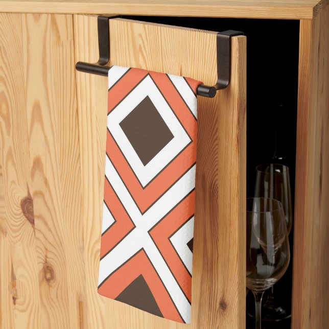 Paño De Cocina Geométrico del diamante naranja Brown (Pliegue de tercios)