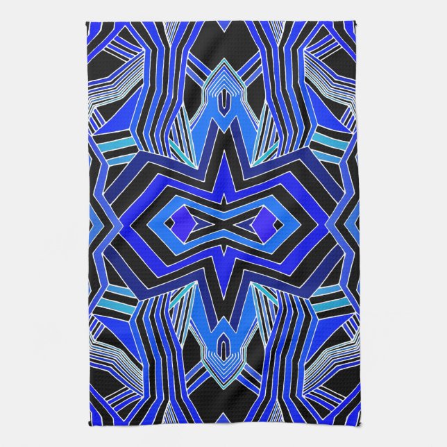 Paño De Cocina Geométrico moderno azul negro y blanco (Vertical)