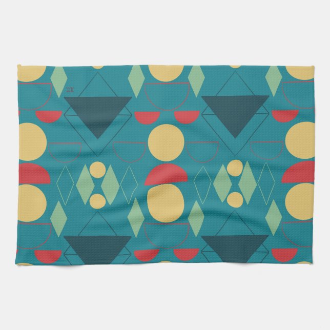 Paño De Cocina Geométrico Turquesa de Moda de Mitad de Siglo (Horizontal)