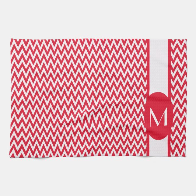 Paño De Cocina Geranium Elegant Chevron Design con monograma (Horizontal)