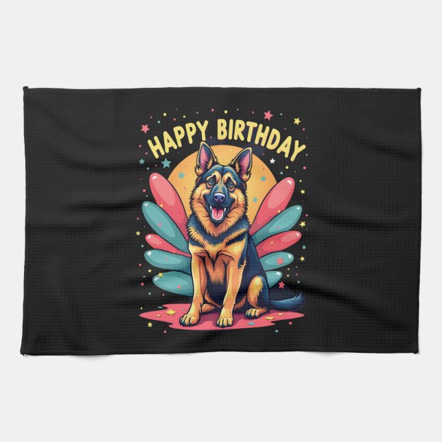 Paño De Cocina German Shepherd Dog Happy Birthday Party Shep Clot (Horizontal)